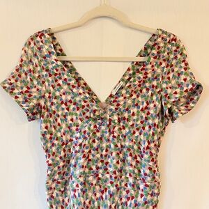 100% Silk Vintage French Cacharel Multicolored Hearts Midi Dress Size Small